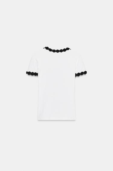 T-SHIRT PASSEMENTERIE FLEUR - Blanc de Zara - Image 5