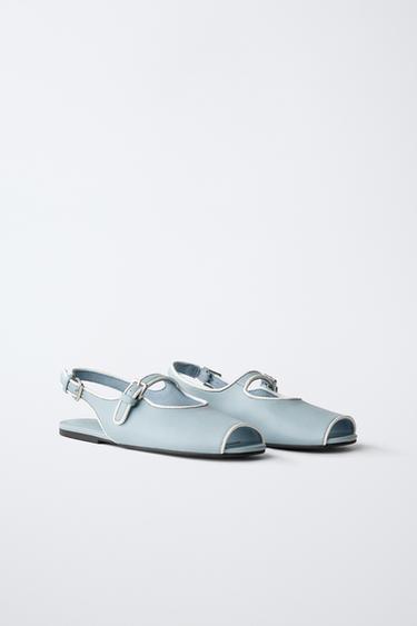 TRIM SLINGBACK BALLET FLATS - Blue by Zara