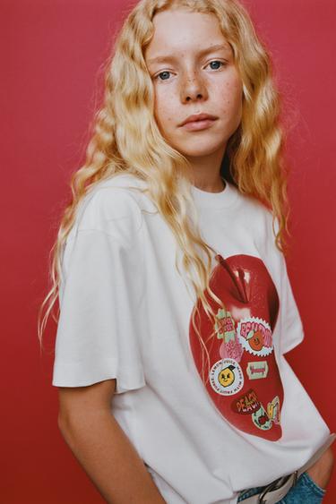APPLE LABEL PRINT T-SHIRT - Oyster-white by Zara