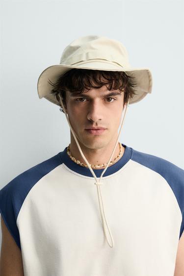 WIDE BRIM BUCKET HAT — Ecru 2