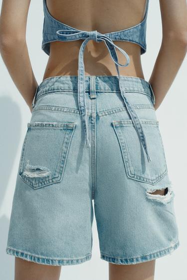 MID-WAIST RIPPED TRF DENIM BERMUDA SHORTS - Blue by Zara - Image 3
