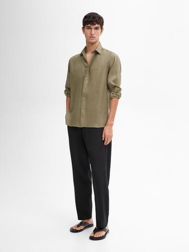 Zara Lightweight 100% linen shirt - Khaki - Image 0