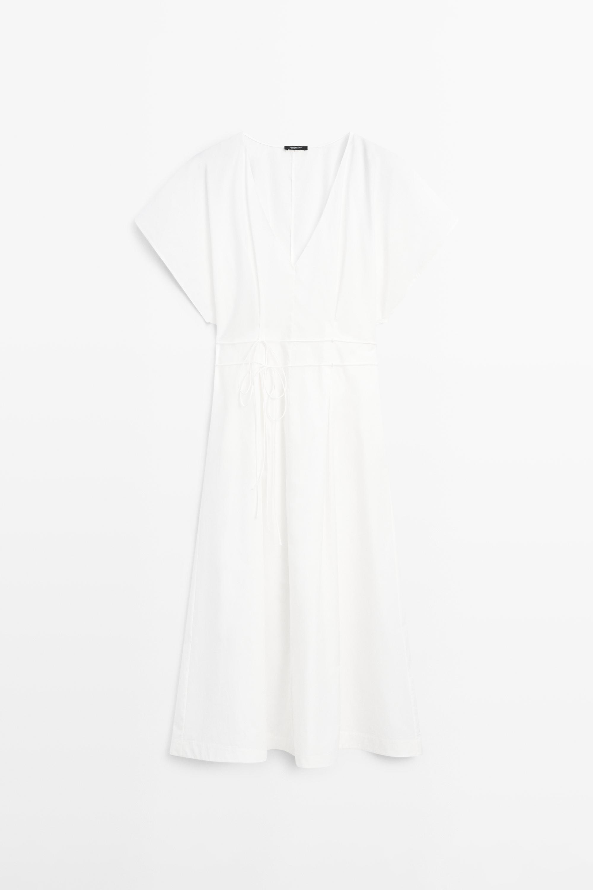Poplin flounce midi dress — White