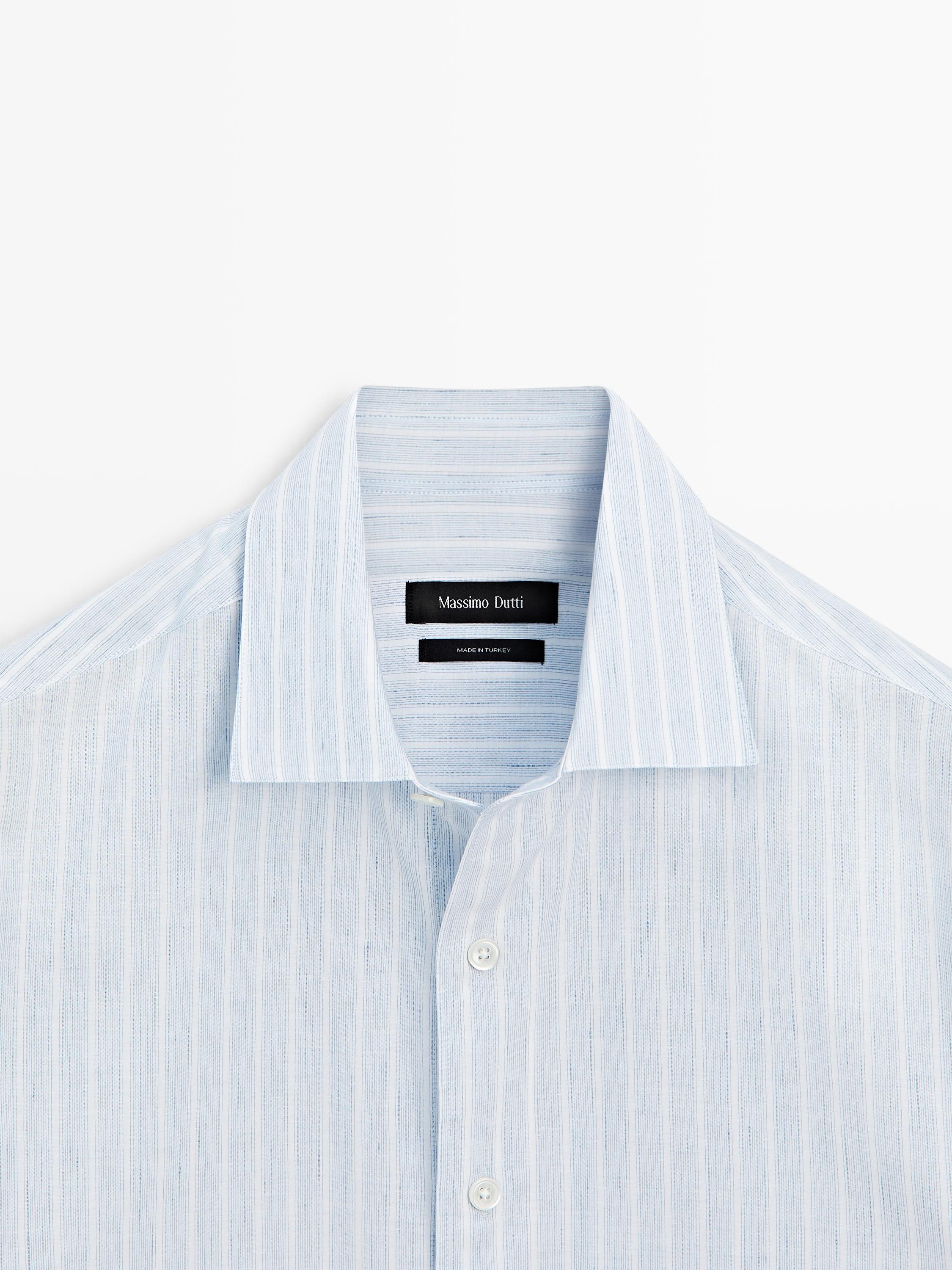 Cotton blend regular fit striped shirt