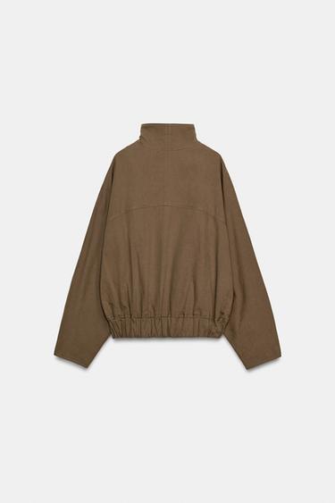 Zara HIGH COLLAR JACKET WITH ELASTIC HEM - Brown