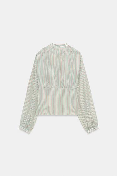 STRIPED SHIRT WITH FITTED WAIST - white/turquoise by Zara - Image 6