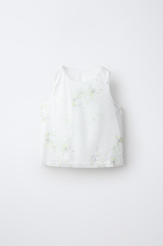 TOP LENTEJUELAS ESTAMPADO FLORES - Blanco roto de Zara - Imagen 0