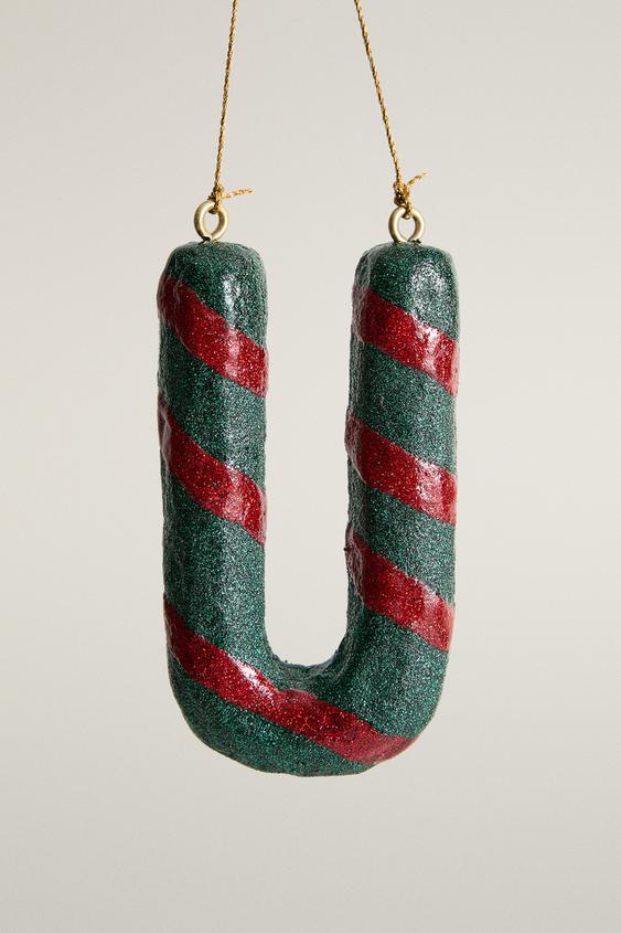 CHRISTMAS STRIPED LETTER U TREE ORNAMENT - BLUE UTOPIA by Zara - Image 0