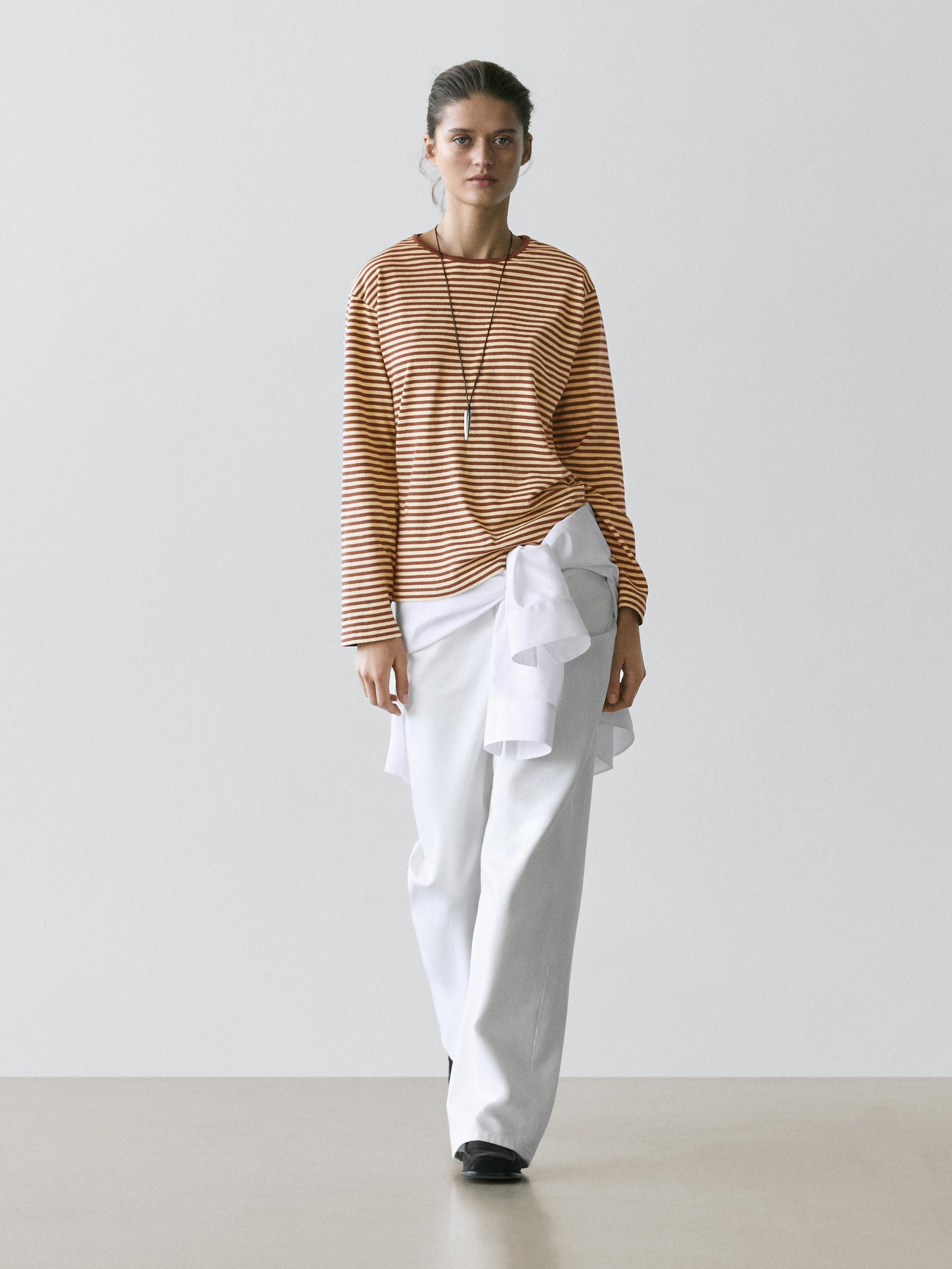 Striped long sleeve cotton T-shirt