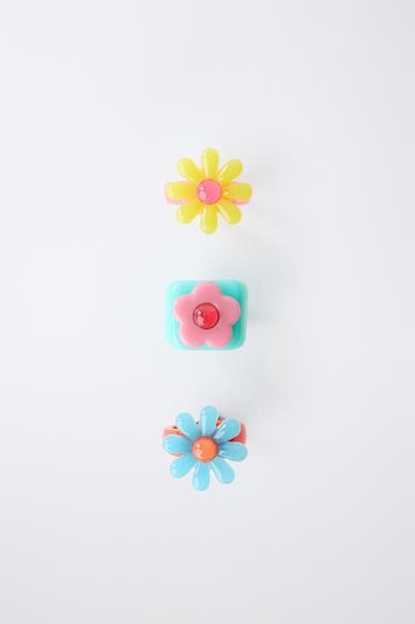 THREE-PACK FLOWER RINGS - Multicoloured by Zara - Image 0