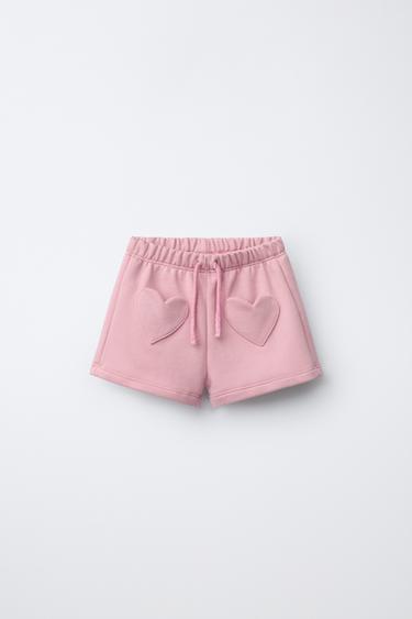 Zara PLUSH HEART POCKET SHORTS - Pink