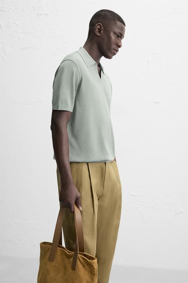 POLO EN MAILLE DE COTON ET DE SOIE - vert délavé de Zara - Image 4