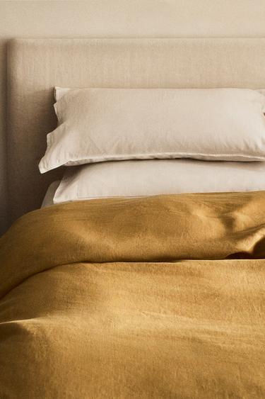 WASHED LINEN DUVET COVER (140 GxM²) - Mustard by Zara