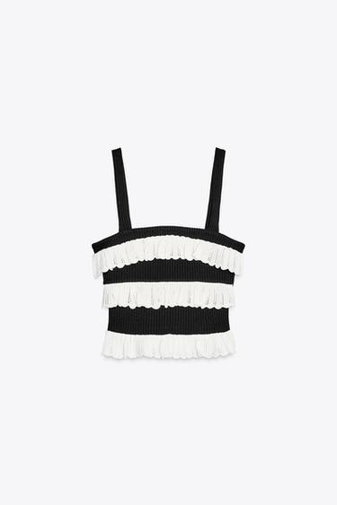 RUFFLED KNIT TOP - Black / White by Zara - Image 4