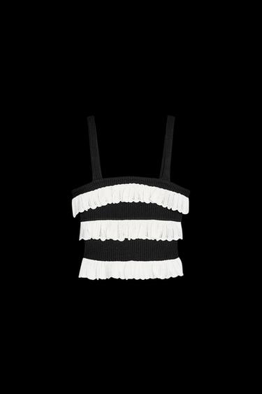 RUFFLED KNIT TOP - Black / White by Zara - Image 0