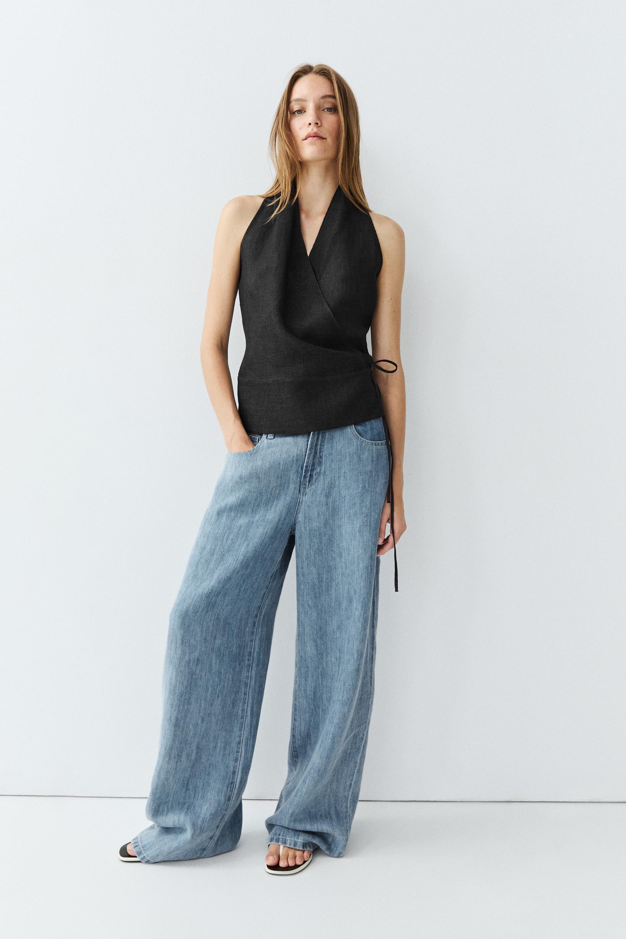 100% linen crossover halter top
