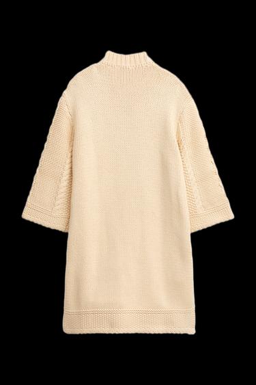 Zara LIMITED EDITION LACE-UP KNIT PONCHO - Ecru