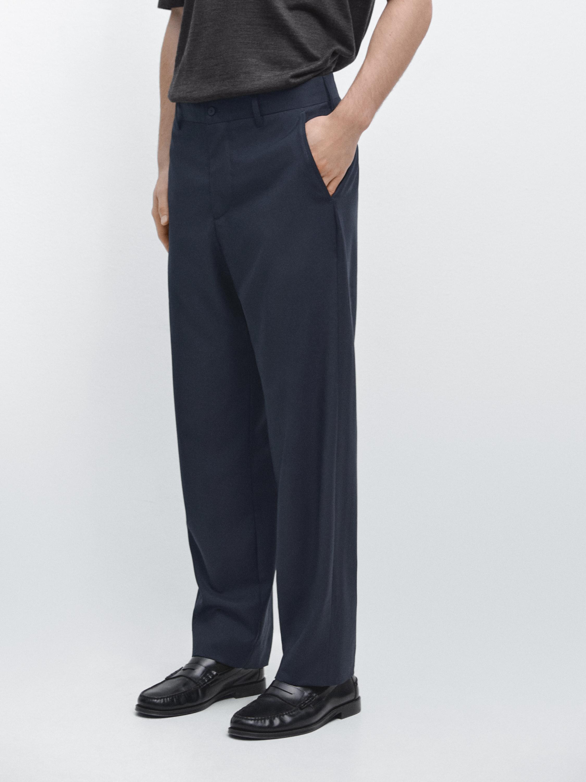 Wide-leg cool wool suit trousers — Navy blue