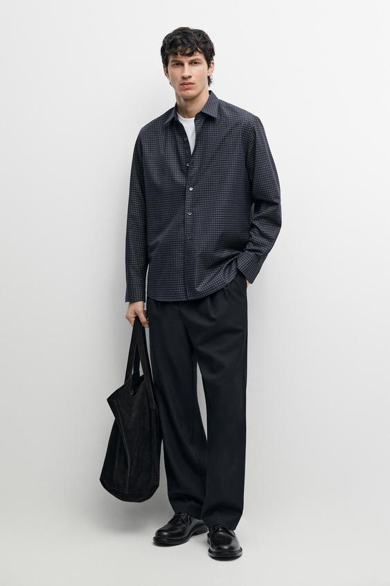 Chemise regular fit à carreaux 100 % coton - Bleu marine de Zara - Image 0