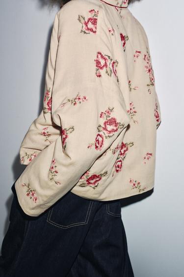 VESTE REMBOURRÉE BRODERIES FLEURS - Beige de Zara - Image 2