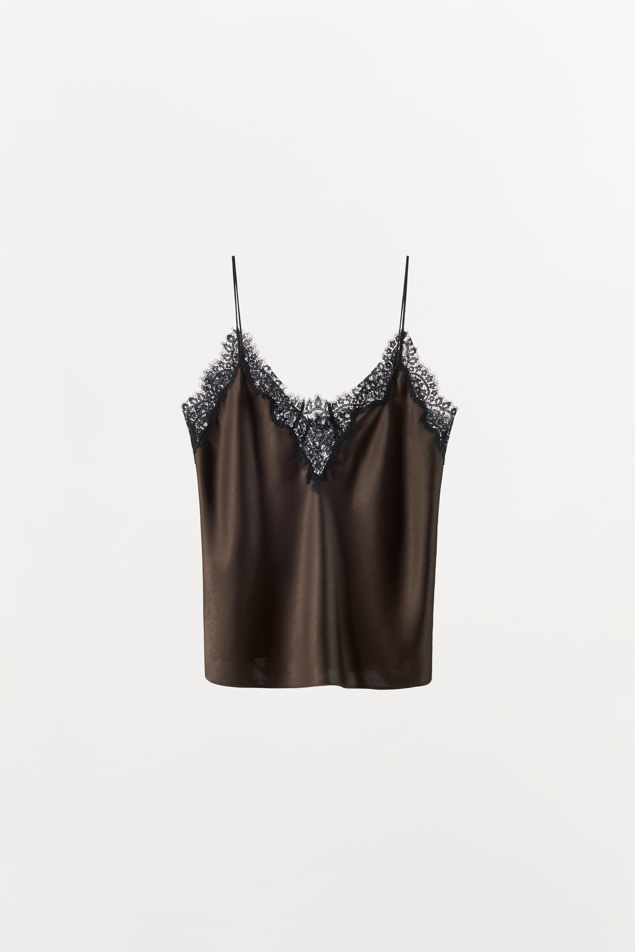 SATIN EFFECT LACE TOP - GREEN | ZARA United States