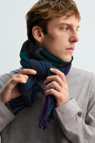 AARON LEVINE X ZARA CHECK WOOL BLEND SCARF - Green by Zara - Image 1