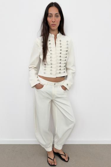 TRF BALLOON MID-WAIST JEANS WITH BELT LOOP - White by Zara