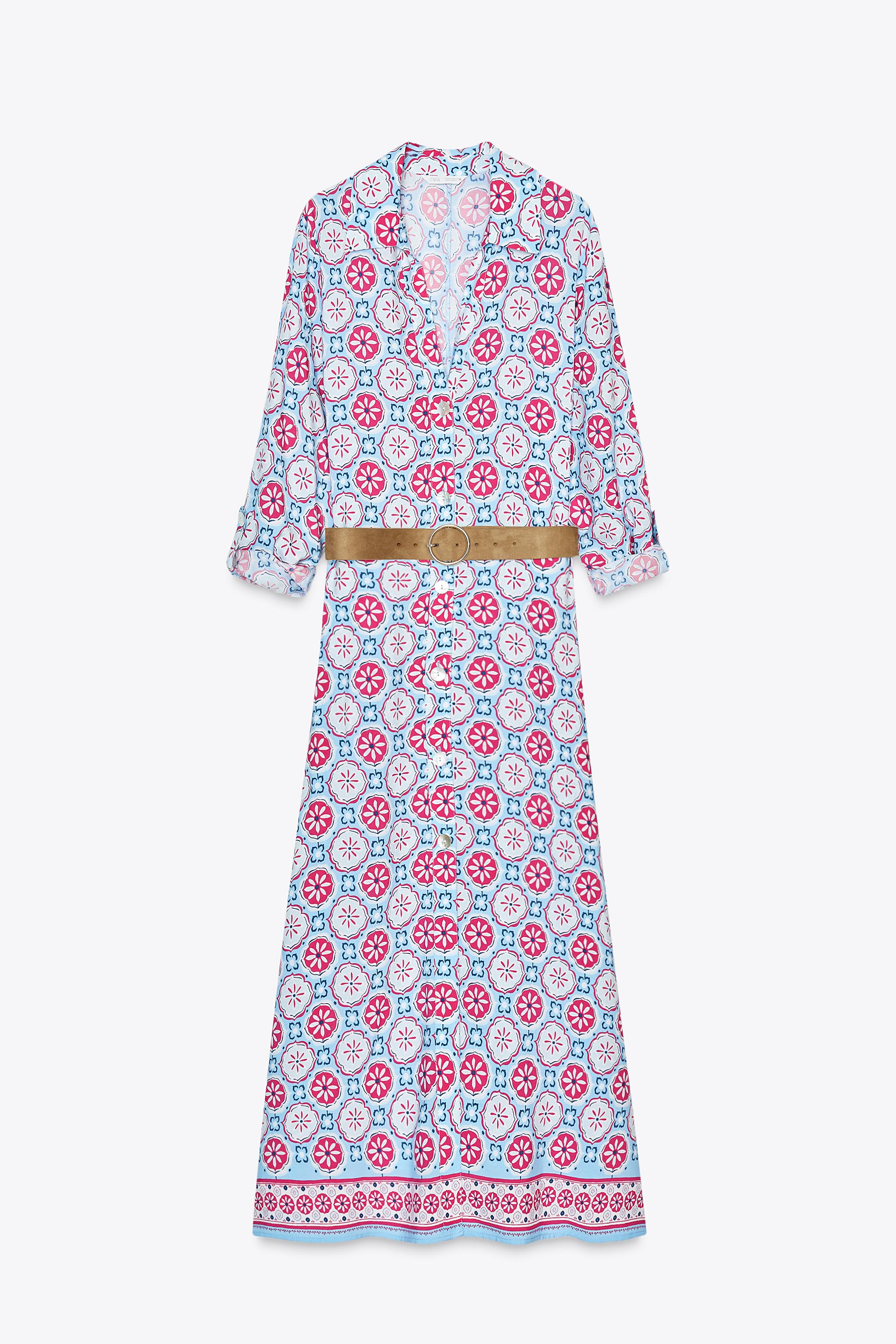 ギンガムチェック柄ミディ丈ワンピース - ブラウン | ZARA Japan