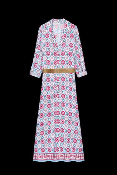 Zara BELTED PRINT MIDI DRESS - Multicolored