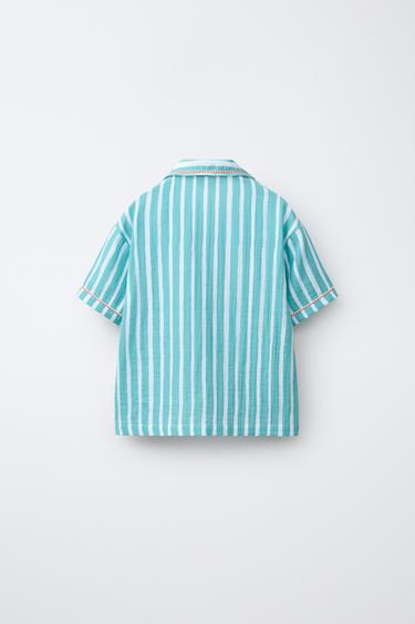 2-6 YEARS/ STRIPED PYJAMAS WITH EMBROIDERED FLOWERS - Blue/White by Zara - Image 2