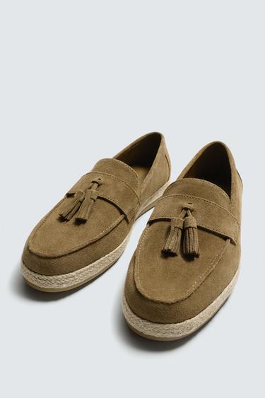 CASUAL LEATHER LOAFERS WITH TASSELS - Beige by Zara - Image 4