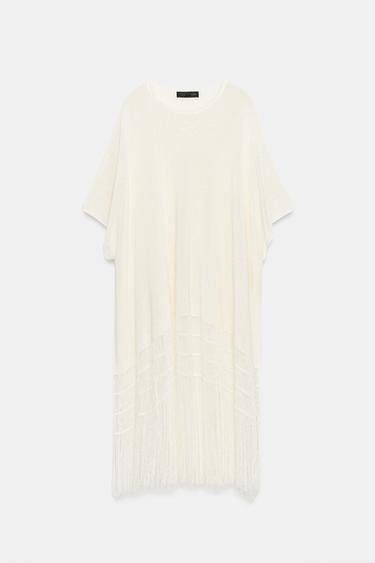 TUNIQUE EN MAILLE À FRANGES - Écru clair de Zara - Image 6