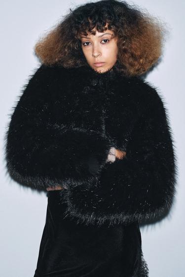 Zara ZW COLLECTION FAUX FUR JACKET - Black