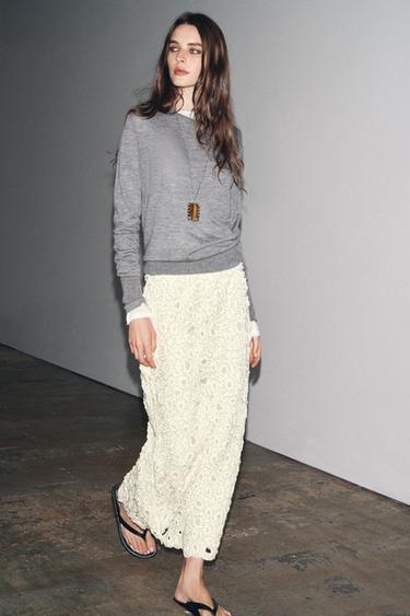 ZW COLLECTION BEADED MIDI SKIRT - Ecru by Zara