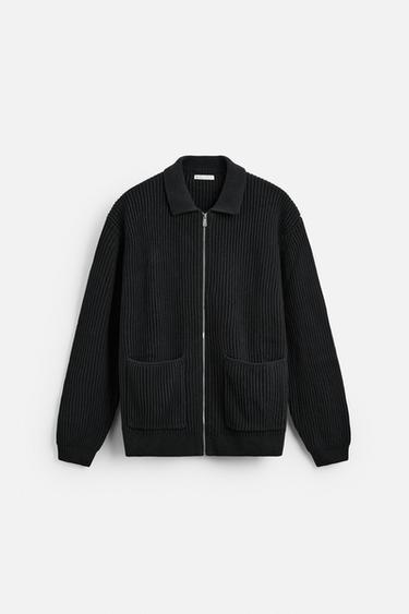 PEARL KNIT ZIP-UP CARDIGAN - Black by Zara