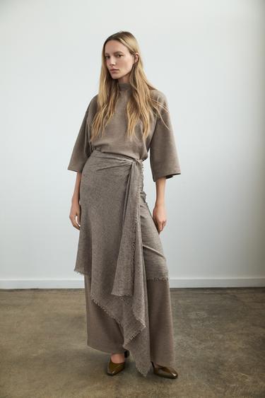 Zara BASIC PIQUÉ PANTS - Light brown