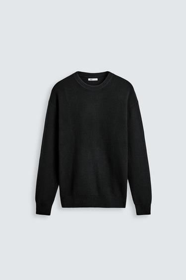 Zara BASIC PURL KNIT SWEATER - Black