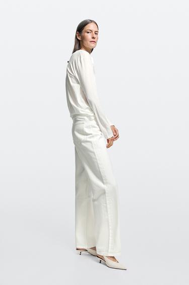 High-waist wide-leg jeans — Oyster-white 1