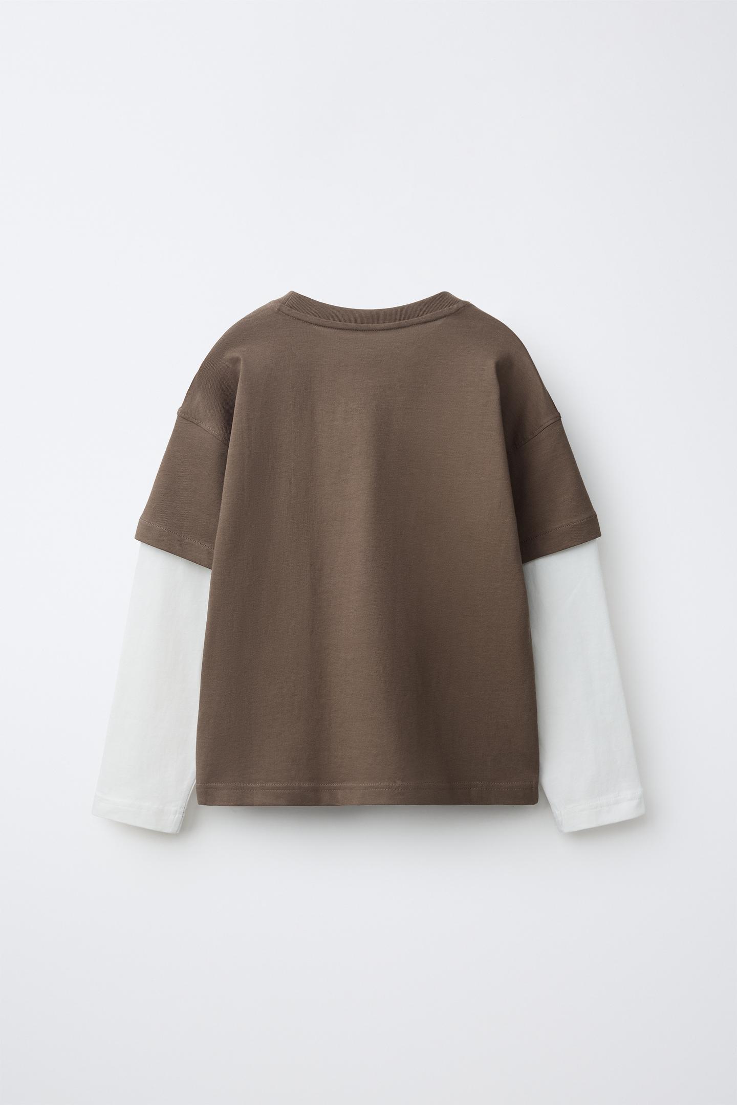 Детская футболка Zara Double-Sleeve Text, цвет: Светлый коричневый — фото 2