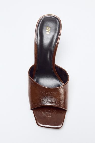 LEATHER HIGH-HEEL SHOES - Brown by Zara