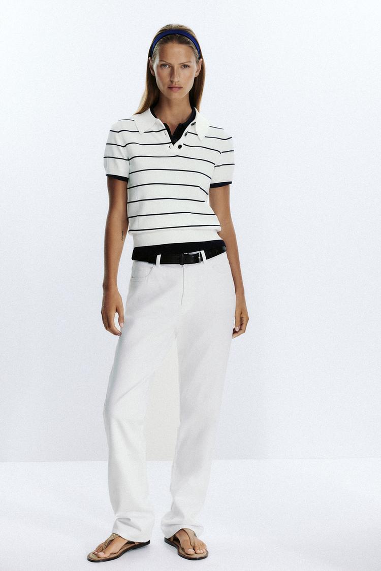 SHORT SLEEVE KNIT POLO SHIRT striped ZARA India