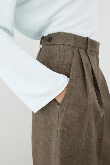 Zara Flowing melange linen Bermuda shorts - Tortoise shell