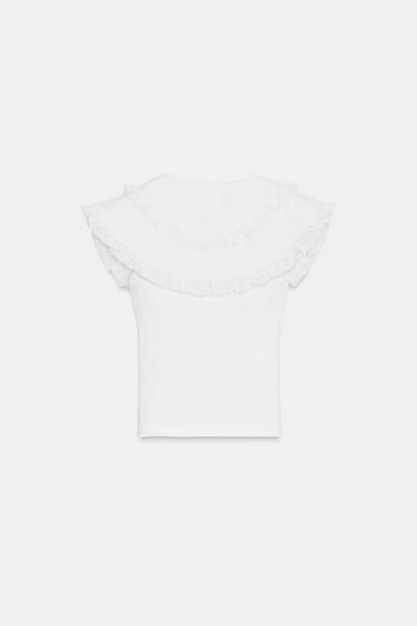 PETER PAN COLLAR T-SHIRT - White by Zara - Image 3