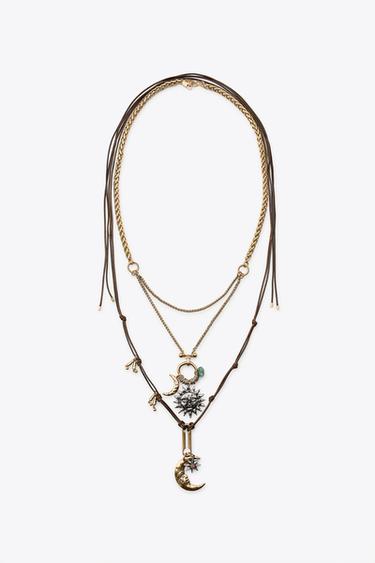 PACK OF 2 SUN AND MOON CHARM NECKLACES - Golden by Zara