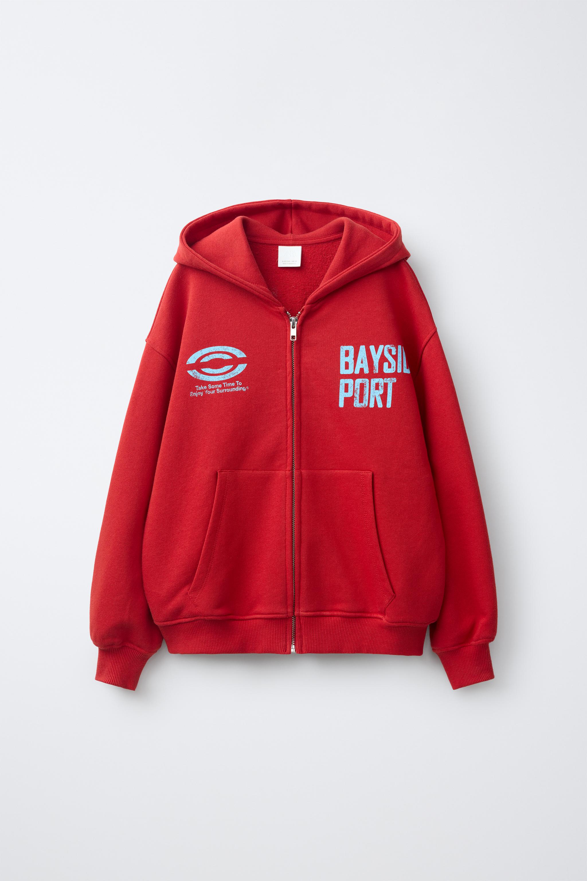 TEXT PRINT ZIP-UP HOODIE