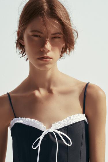 STRAPPY RUFFLED DRESS WITH BOW - Dark navy by Zara - Image 4