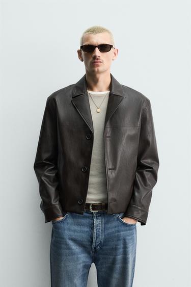GIUBBOTTO CROPPED FIT EFFETTO PELLE - Marrone di Zara
