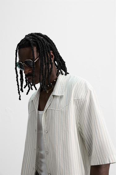 STRIPED EMBROIDERED SHIRT - Ecru by Zara - Image 4