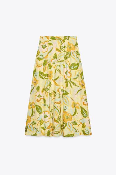JUPE EN LIN IMPRIMÉE - jaune de Zara - Image 6