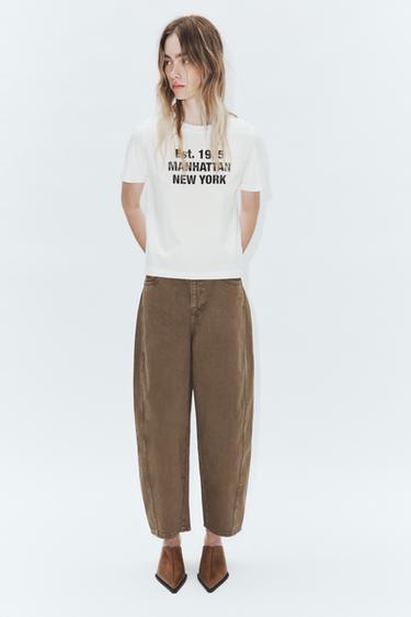 TRF MID-RISE CROPPED JEANS - Dark tan by Zara